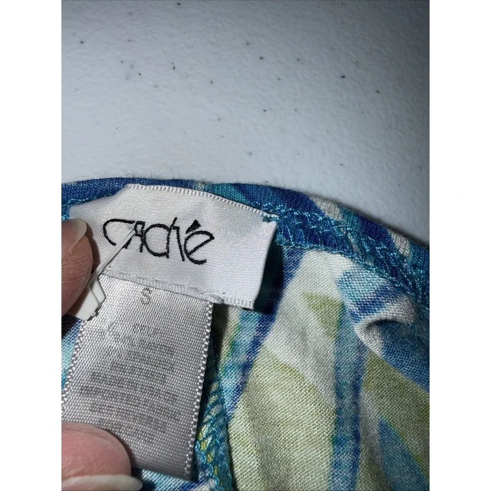 Cache Dress Womens Small V Neck Wrap Stretch Blue Faux Wrap Vintage Tropical - Picture 6 of 7